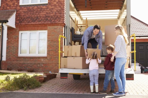 Removal van and boxes prepared for a UK house move