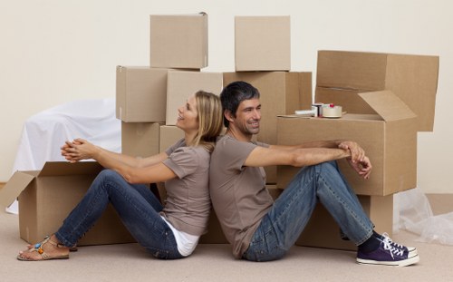 Packed van prepared for household and office transport in Westwimbledon