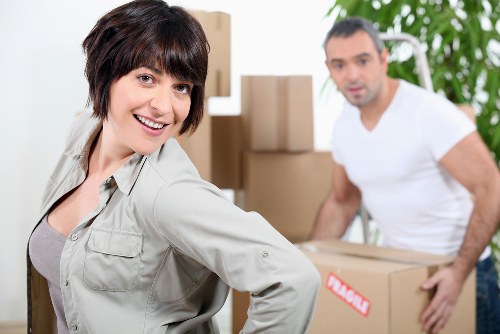 Packed boxes and furniture loaded for local truck hire